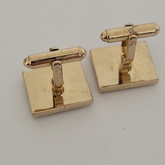 Christian Dior Gold Black Tone Logo Cufflinks Vintage Germany Rectangle Designer - Picture 5 of 6